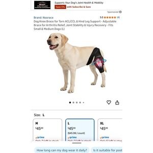 Dog ACL Knee Brace Dual Hind Legs CCL Joint Pain Recovery Rehab L by Noorace NEW